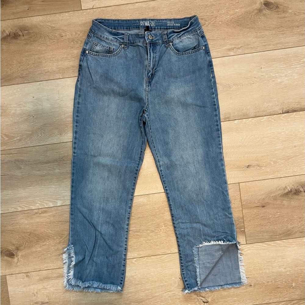 Rewash Blue Ankle Cropped Jeans with Distressed Hem